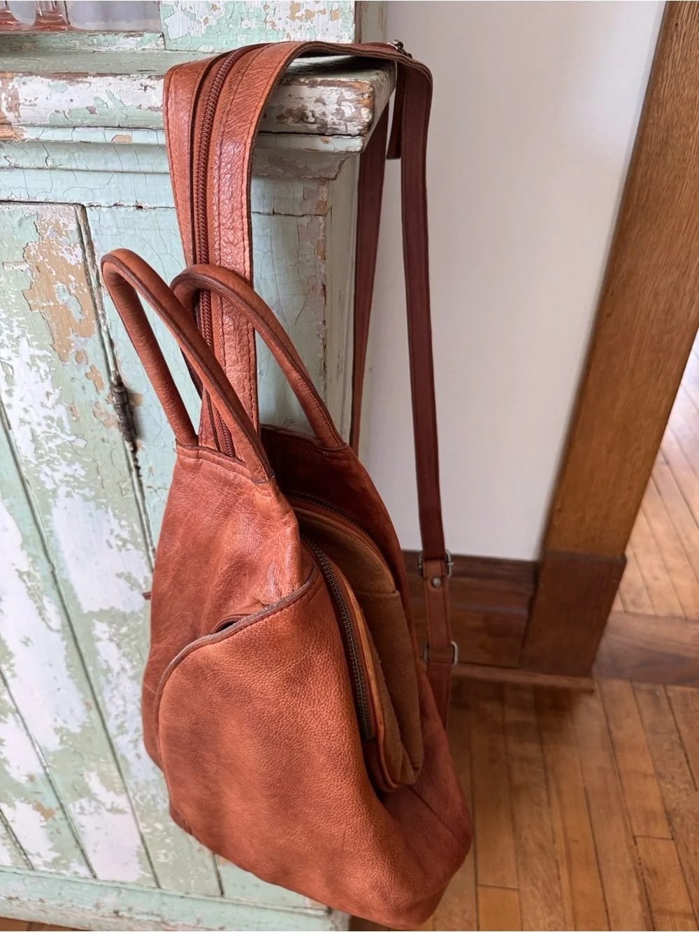 We the Free Brown Leather Sling Backpack